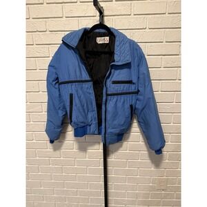 Vintage Made in USA Down Filled Puffer Ski Coat Blue Zip Pockets Winter Outdoor